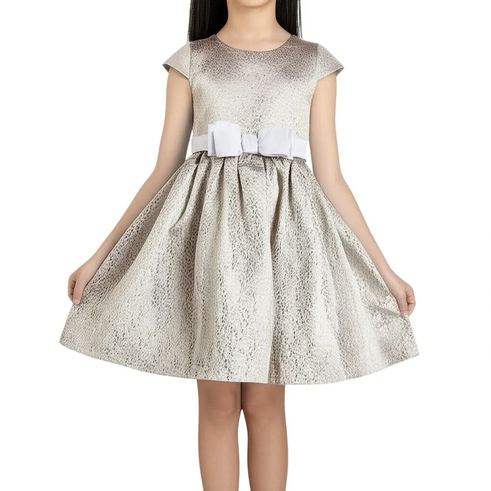 Gymboree Girls 6 Metallic Gold Champagne Jacquard Cap Sleeve Dress Party Elegant